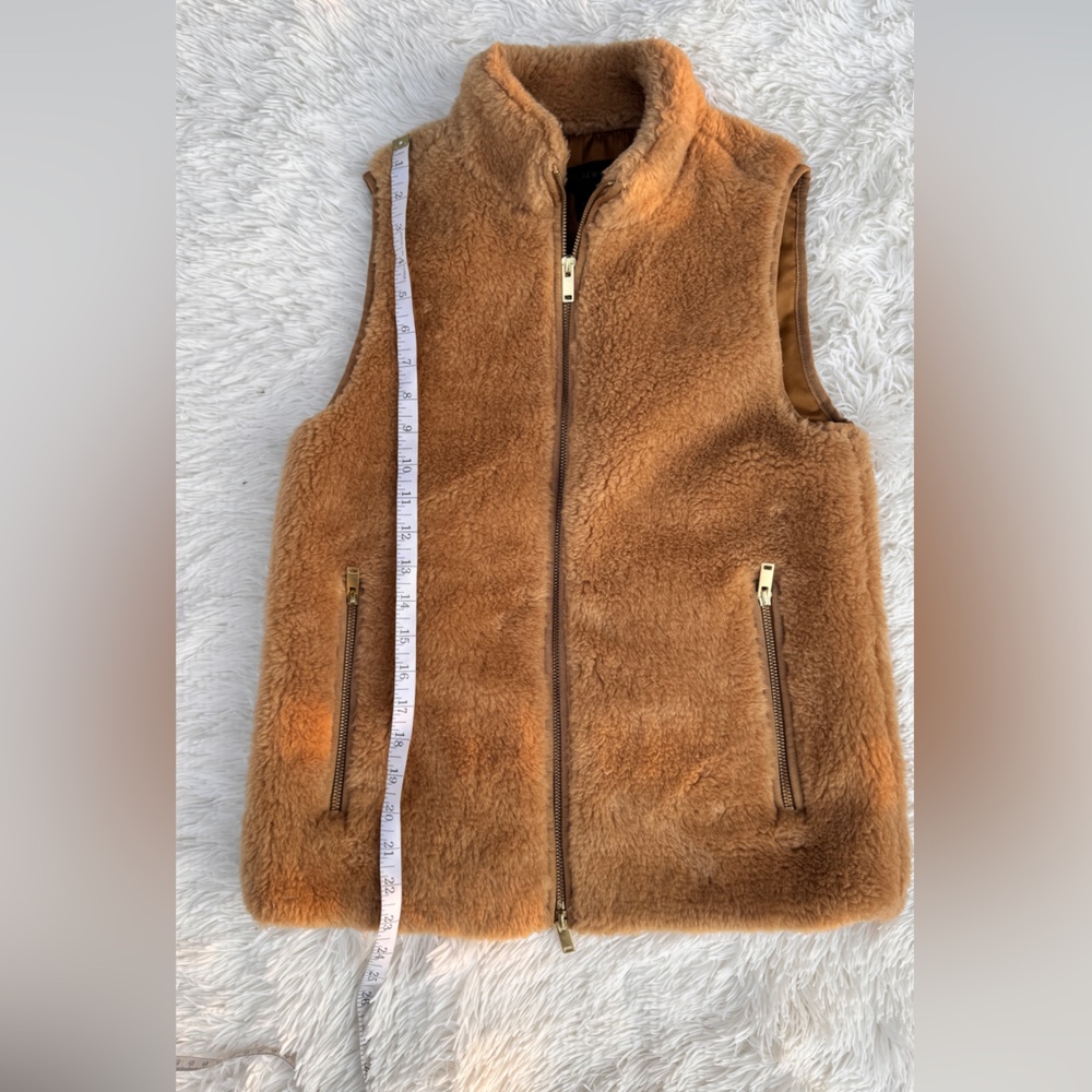 J. Crew Plush Fleece Zip Up Excursion Teddy Bear Vest in Camel color